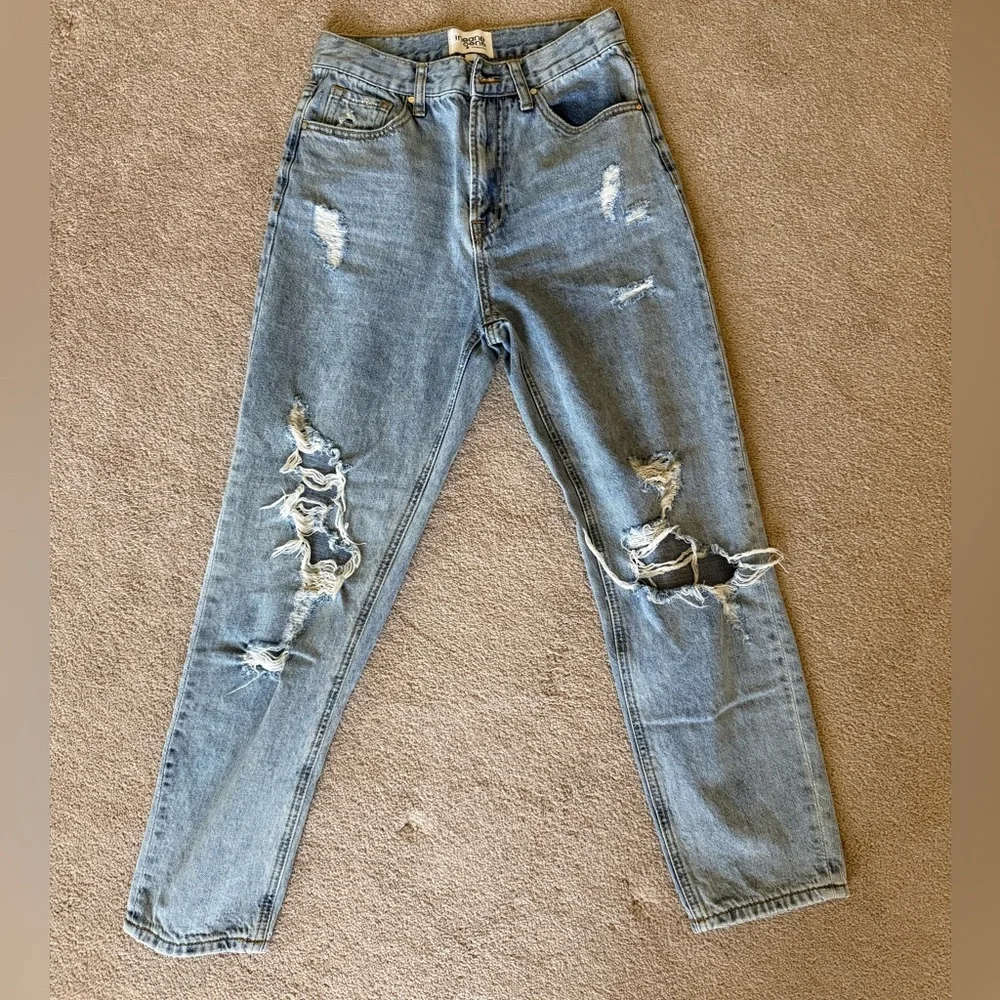 High Rise Distressed Blue Jeans - Picture 1 of 12